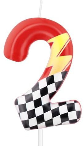mciskin Red Racing 2 Birthday Candles,2nd Birthday Decorations for Boy Girl,Red Number 2 Candle for Cake, Hot Cartoon Anime Cars Cake Toppers for Racing Cars Themed Party Decorations Supplies