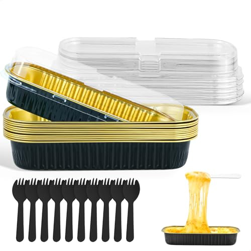 lemgyiamz Plat Aluminium, Barquette Aluminium, Boite Aluminium, Rectangulaire 10 Pièces Boîtes en Aluminium avec Couvercle Contenants Jetables pour Cuisson Grillades et Rangement