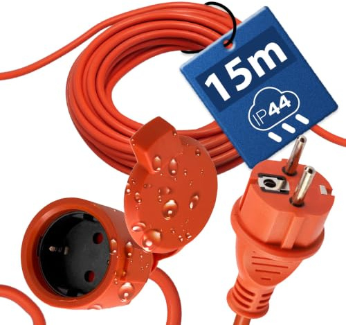 Rallonge Électrique Extérieure 15m IP44 3×1,5 mm² 2000W Orange Uni-Schuko
