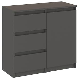 KOMTO Kommode mit 3 Schubladen und Türen – Komodenschrank Antrazit für Schlafzimmer, Wohnzimmer oder Flur|Sideboard PIKO 80,4 x 35 x 74,5 cm