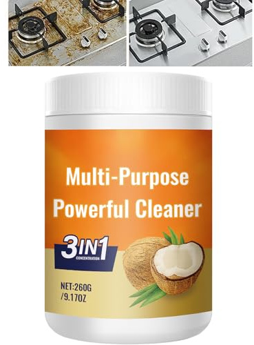 Nettoyant puissant multi-usages pour cuisine,pâte nettoyante 3en1 à l’huile de coco,dégraissant cuisine intensif élimine les taches,nettoyant micro-ondes four plaque & inox vaisselle pour éclat (1pcs)