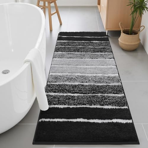SHACOS Badezimmerteppich Badteppich Badematte rutschfest 60 x 120 cm Bad Teppich Badezimmer Wasserabsorbierend Duschmatte Badezimmermatte Badvorleger Waschbar, Schwarz