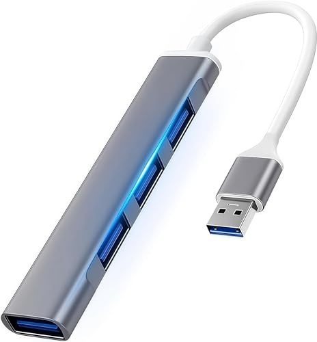 4 Ports Mini USB Dongle, USB Multiport Splitter Extender Expander for Laptop (3x USB 2.0 + 1x USB3.0), Ultra Slim Portable Data Hub for MacBook Pro/Air,iMac,Surface Pro,XPS,PC (4 Way USB 2.0 Extender)