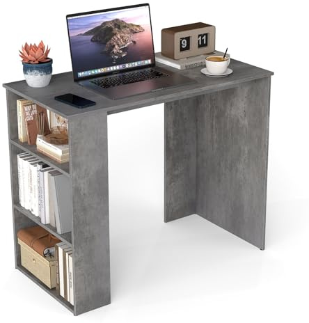 COSTWAY Small Compact Computer Study Desk (Grey, 90 x 45 x 74cm) | Wooden Writing Workstation with Open Compartment, Modern Simple PC Laptop Working Desk for Home Office and Bedroom