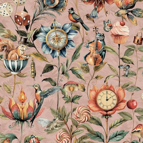 World of Wallpaper Curious Creatures, Multi/Blush Pink (50471) | Easy to apply wallcovering, Lightly Textured, Animal, Squirrels, Frogs, Foliage, Bedroom, Hallway (10.05m x 53cm roll)