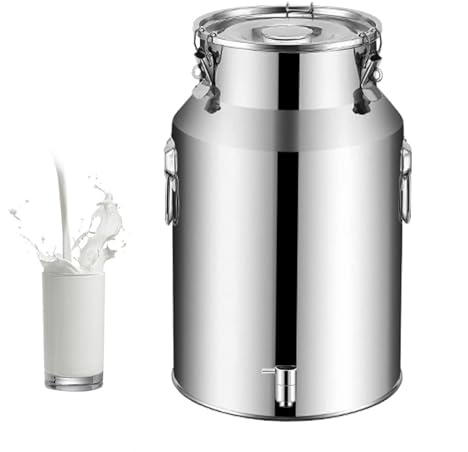 Bidon Alimentaire 10l avec Robinet,Bidon a Lait INOX Bidon Hermétique-Seau De Cuisine avec Couvercle-Seau De Rangement pour Le Riz, La Farine, Les Céréales,Capacity-22L