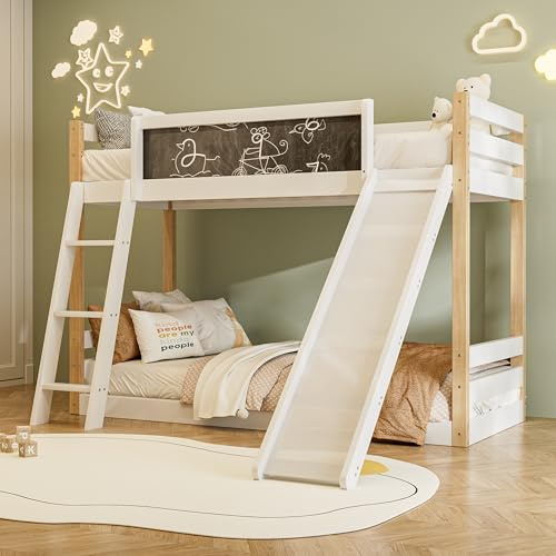 vutizal Etagenbett Hochbett für Kinder mit Rutsche & Treppe, 90x200 cm, mit Schutzgitter, aus stabilem Holz & PB, FSC-Zertifiziert, für Matratze 90x200 / 90x190