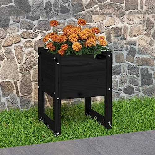 Aiuola rialzata da giardino, aiuola da giardino, vaso per piante, colore nero, 40 x 40 x 52,5 cm, in legno massello di pino per giardino d'inverno, terrazza, balcone, giardino