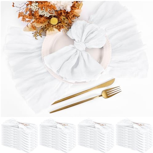 Teruntrue 30er-Pack Weiße Stoffservietten, 20 x 20 Zoll, Set mit 30 Stück, Mullservietten, Boho-ESS-Tischservietten, Hochzeitsfeier, Geburtstagsfeier-Dekoration