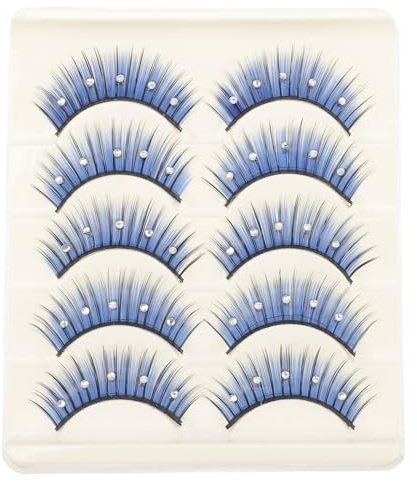 Ciglia Finte Blu con Strass 5 Paia in Fibra per Trucco Occhi | 5 Paia, Uso Personale, Adatte a Artisti Salone, Look Stiloso per Danza Latina e Scena Cosplay