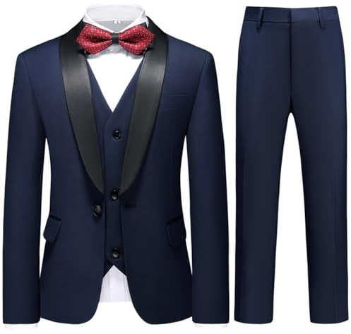 KUDORO Garçon Costume 3 Pièces Slim Fit Un Bouton Veste Pantalon Et Gilet | Costume Classique de Mariage Bal Fête