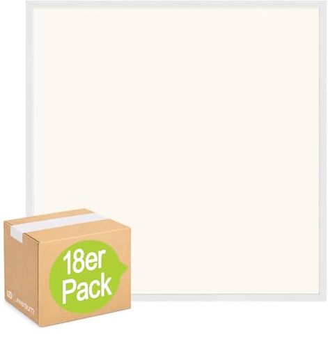 18x LED Panel rahmenlos 62x62cm 40W 3000K warmweiß 4000lm 100 Lumen/Watt flimmerfrei UGR<22 Einbau Rasterleuchte Einlegeleuchte Deckenleuchte Odenwalddecke OWA 620x620x32mm