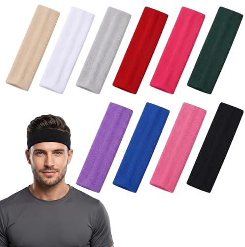 10pcs Sweat Bands, Headband Men, Mens Headband, Sweatbands for Men, Sports Headband, Running Headband, Head Sweat Bands for Men, Assorted Colours