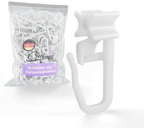 X-Gleiter mit Faltenleghaken für 6 mm Innenlaufschienen – Gardinengleiter, Gardinenhaken & Vorhanghaken für Kräuselband und Gardinenschienen, Made in Germany
