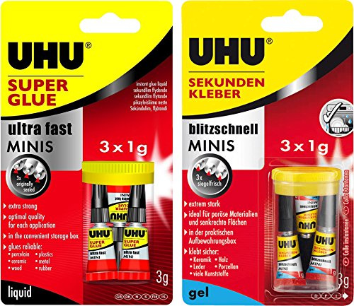 UHU 45415 + 45370 Sekundenkleber Blitzschnell Minis Kombi-Set (flüssig + Gel)