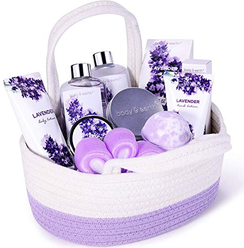 BODY & EARTH Spa Gift Sets for Women, 11 Pcs Lavender Bath Set, Bath Gifts Set with Shower Gel, Bubble Bath, Body Lotion, Gifts for Women, Birthday Gifts for Her, Valentine's Day Gifts