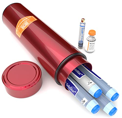 DISONCARE QR Medinsuline Borsa Termica Fresco 60h 3 penne Astuccio Insulina Medicinali,Porta medicinali da viaggio per Diabetica TSA Approvato-con 2 Refrigeratori (Rosso)