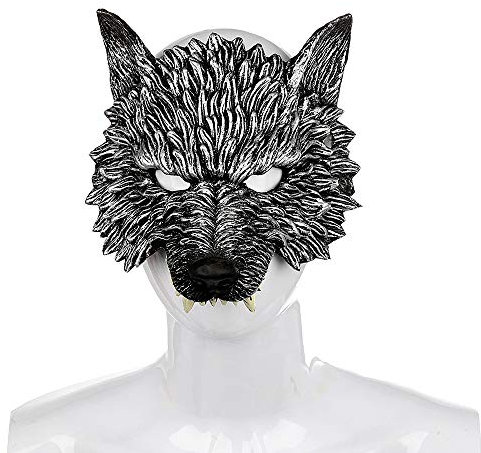 BaronHong Wolf Cosplay Halloween Créatif Réaliste Couvre-Chef Demi-Masque (Noir, M)