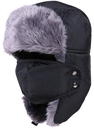 Russen Mütze Herren Militär Russland Ushanka Bomber Hüte Pilot Trapper Kappe Winterohrklappen Kappe Schneekappen Hut Gehörschutz Motorhaube-Schwarz