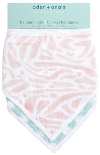 aden + anais™ essentials Bandana-Baby-Lätzchen, 3-lagiges Spucktuch aus 100% Baumwoll-Musselin, Superweich und saugfähig für Säuglinge, Neugeborene und Kleinkinder, 2er Pack, tropicalia