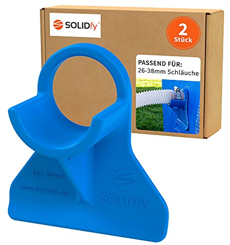 SOLIDfy® - [2x] Pool Schlauchhalter 26mm - 46mm | Schlauchhalterung für Intex, Bestway, Hecht | auch mit Adapter B und Absperrventil Rohrhalter 32mm 38mm Knickschutz in blau