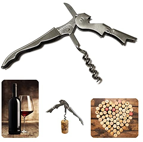 Apribottiglie Sommelier con Lama per Capsula, Professionale Cavatappi Acciaio Sughero Vino, accessori, coltello Tagliacapsule, utensili Cameriere, Cavatappi Birra