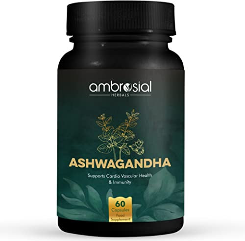 Ambrosial Ashwagandha Capsules 500mg per Capsule | High Strength Ashwagandha Root Powder| Herbal Supplement with Immunity Support | Non-GMO & Gluten Free (Pack of 1)