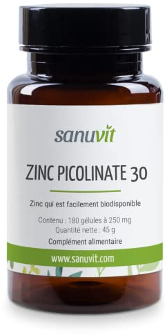 Sanuvit® - Zink 30 mg pro Kapsel | 180 Kapseln | Hochdosiert | Zink aus Zinkpicolinat | Hohe Bioverfügbarkeit und Verträglichkeit | Hergestellt in Österreich