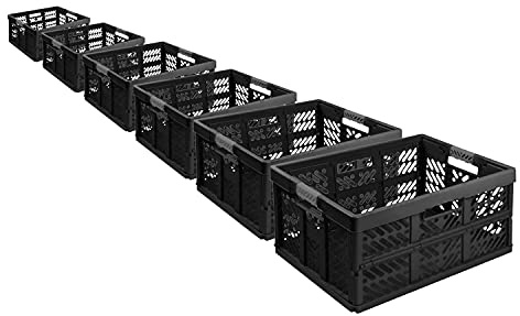 6X Stabile Profi Klappbox 45L - 54 x 37 x 28 cm - Einkaufskiste klappbar mit Soft-Griffe - Transportkiste stapelbar, Schwarz