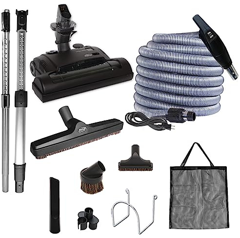 OVO Central Vacuum Carpet Deluxe Kit, 35ft ON/Off High-Voltage Hose with Pigtail, Deluxe 6 Adjustable Height Electric Carpet Beater, 12’’ Premium Floor Brush, Cleaning Tools and Easy Storage Acc.