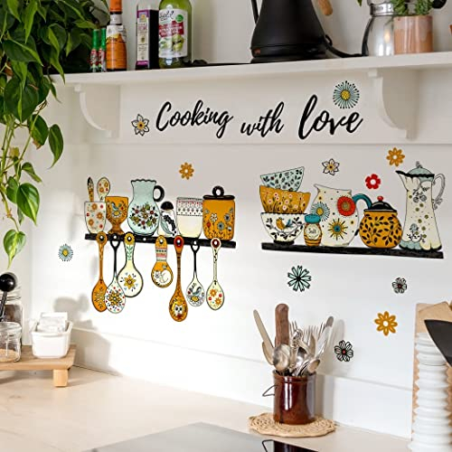 WandSticker4U®- Pegatinas pared COCINA decorativas (73x57 cm) I vinilo adhesivo pared frases retro moderno I decoración cocina armario comedor puerta nevera frigorífico oficina cafetería