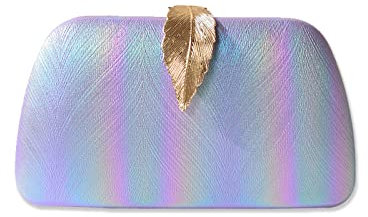 CORIOS Borsetta da Sera Donna Borsa a Mano con Fibbia a Foglia Chiusura Clutch Piccolo con Catena Borsa a Tracolla Borsa a Spalla Elegante Pochette per Cocktail Festa Ballo Cerimonia Viola Chiaro
