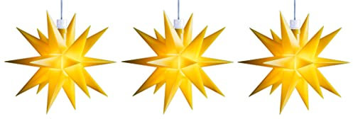 Novaliv 3X LED Dekosterne Klein 12cm GELB mit Batteriefach für 3 AA Batterien 6h Timerfunktion (1,5m Kabel) Weihnachtsdeko Kinderzimmer Batterie 3D Stern 18 Zackig Leuchtstern LED Lichterkette