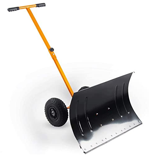 Pala quitanieves, empujador de nieve rodante con ruedas de 10 pulgadas, pala de nieve de 29 x 19 pulgadas con mango ajustable, herramienta de extracción de nieve de pavimento de empuje manual para