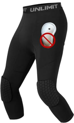 for 4-16 yrs, Youth Compression Pants with Knee Pads and Protective Cup, 3/4 Capri for Boys in Baseball Soccer Football…(XL, Leggings Only)