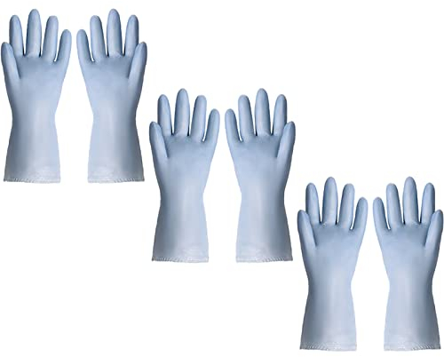 BAMFY Wiederverwendbar Putzhandschuhe Mit Beflockt Baumwollfutter, 3 Paare Gummihandschuhe for Gartenarbeit Und Haushalt (Color : Blau, Size : M)