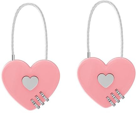 JUTSTJUKO Lot de 2 cadenas à combinaison pour couple - Mini cadenas portable et durable en forme de cœur pour sac à dos, bagages, sac à dos - Boîte à bijoux (rose)