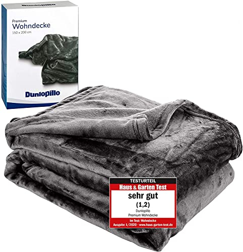 Shopping Hero Dunlopillo Premium Kuscheldecke 150x200 cm - Kuscheldecke Platin Grau - extra weiche TV-Decke Satin - Made in Germany