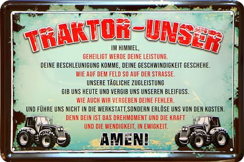 WOGEKA ART Retro Blechschild - Traktor Unser Gebet - lustiger Spruch als Geschenk-Idee zur Deko, 20 x 30 cm, aus Metall im Vintage Design 963