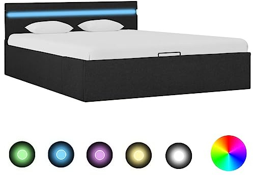 ZQQLVOO Bettgestell Familienbett Palettenbett Bett mit Bettkasten Hydraulisch LED Dunkelgrau Stoff 140x200 cm