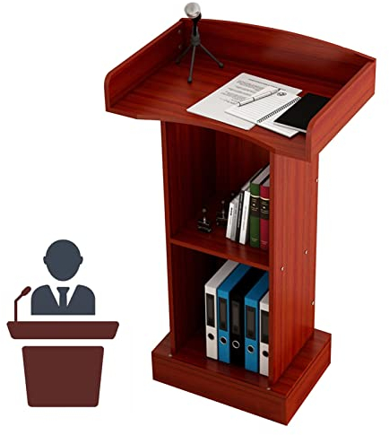 Rednerpult-Podiumsständer, Vorlesungs-Podiumsständer, kommerzielle Kanzel-Podiums mit Ablagefach, Schulkirche-Rednerpult-Ständer für Hochzeit, Lehrer-Konferenzraum, einfache Montage (weiß) (rot)