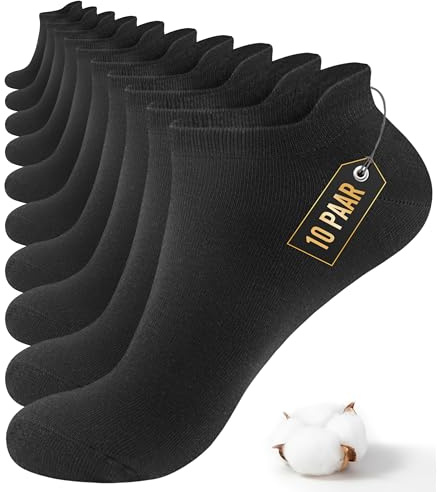 Bobelle 10 Paar Sneaker Socken Herren Damen,Sportsocken Halbsocken Kurze Atmungsaktiv Baumwolle Socken (DE/NL/SE/PL, Numerisch, 43, 46, Regular, Regular, Schwarz)