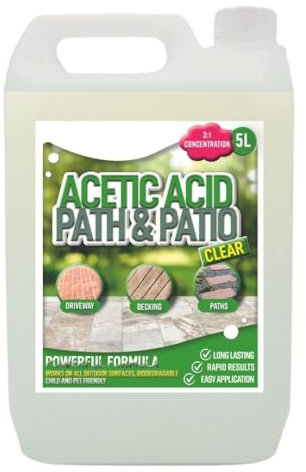 30% Garden Acetic Acid Vinegar Organic | Concentrated Outdoor Cleaner - Spray & Leave | Garden, Patio & Driveway Cleaning | Cracks Crevices Gravel Stones Tarmac | No Glyphosate | 5 Litre
