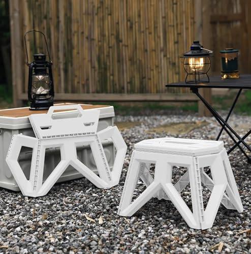 Sgabello Pieghevole Multiuso Portata 150 Kg Salvaspazio Ultraresistente Cucina Bagno Giardino Sedia Campeggio Adulti Bambini Con Maniglia Trasportabile - Bianco - Misura Piccola