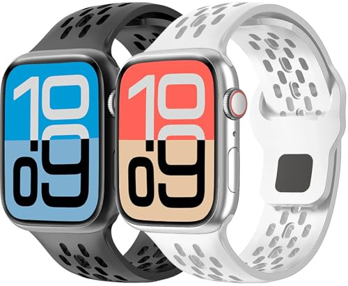 LEIXIUER 2 Pièces Bracelets Silicone Compatible avec Apple Watch Bracelet 42mm 41mm 45mm 40mm 44mm 49mm 38mm, Sport Bracelet pour iWatch SE Ultra Series 10 9 8 7 6 5 4 3 2 Homme Femme Bracelet
