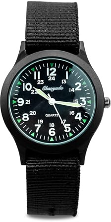 Mens Watches Military Watch Waterproof Field Watch Analog Quartz Wrist Watches for Men Army Tactical Sports Outdoor Gents Wristwatch with Nylon Strap Minimalist Black