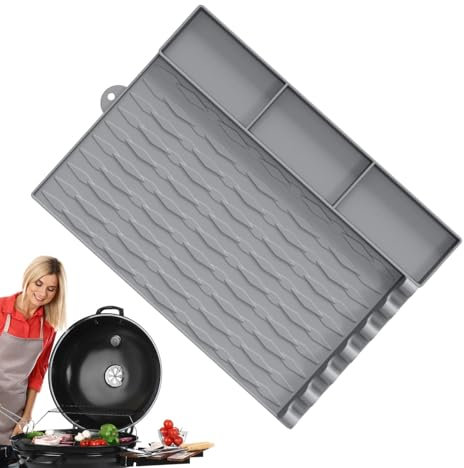 Silikon-Grillmatte – Multifunktionaler Silikon-Spatelhalter – leicht zu reinigende Grillmatte Spatel-Halter, hitzebeständige Wärmedämmung, Camping-Werkzeuge für drinnen und draußen
