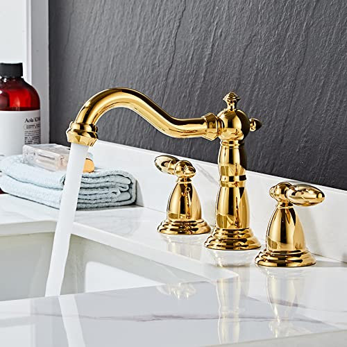 Three-Hole Basin Faucet, Hot and Cold Hand Washing, Washbasin, Double Handle, Split Three-Piece Set