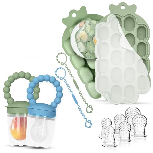 O'doe Moldes de silicona para paletas de bebé y alimentador de alimentos para bebés con 1 clip, 2 bandejas de congelador con tapa, 2 moldes para paletas de leche materna para alivio de la dentición,