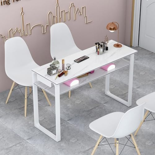 Moderner Maniküretisch Schreibtisch für Nageltechniker, Professioneller Mehrzweck-Arbeitsplatz für Nagel-Make-up Beauty-Spa-Salon,Holz-Make-up-Ankleidetisch Nageltisch mit offenen Regalen